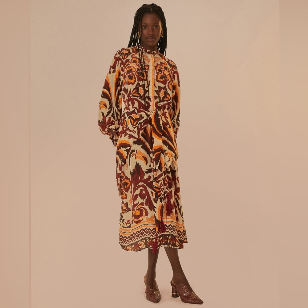 Farm Rio Cream Toucans Scarf Maxi Dress size small